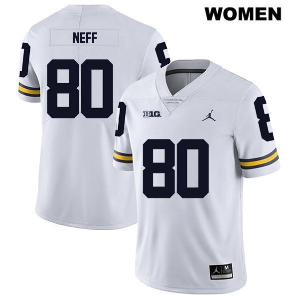 Women's NCAA Michigan Wolverines Hunter Neff #80 White Jordan Brand Authentic Stitched Legend Football College Jersey ZR25C84PO